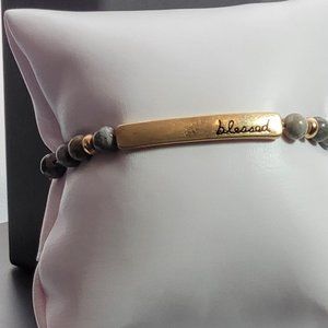 Womens Gray Natural Stone Beads Blessed Bead Stretch Bracelet Hand Crafted